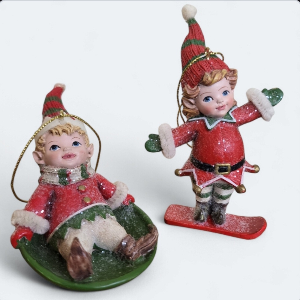 Kurt S. Adler Vintage Christmas Elf Ornaments Whimsical - set of 2